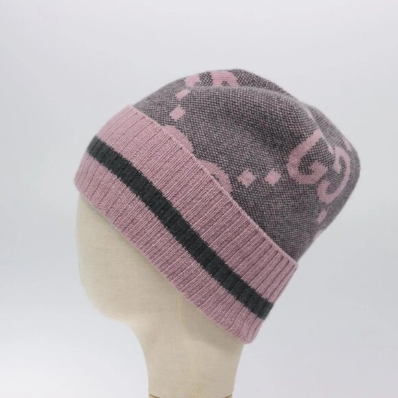 GUCCI GG Canvas Knitted Fabrics Cap Cashmere M Pink 676827 Auth am8353 main image 6
